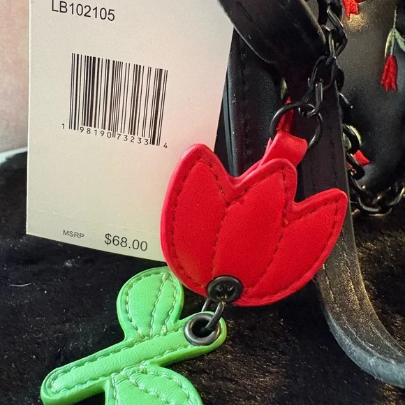 Luv Betsey - Black Satchel with Red Tulip Embroidery - Picture 8 of 12